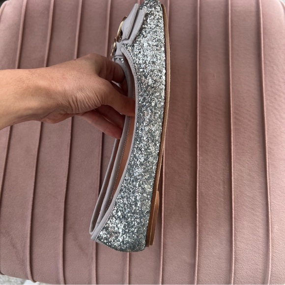 kate spade silver glitter ballet flats with bow and gold medallion - Picture 7 of 7
